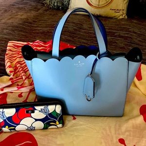 Beautiful baby blue scalloped Kate Spade bag and fun Kate Spade wallet.